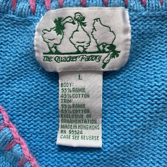 VTG The Quacker Factory L Blue Short Sleeve Beachy Knit Tunic Sweater Whimsical - Picture 4 of 16